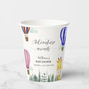Travel Hot Air Balloon Jungle Giraffe Baby Shower  Paper Cups