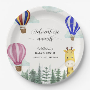 Travel Hot Air Balloon Jungle Giraffe Baby Shower Paper Plate
