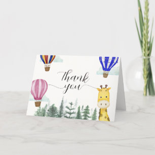 Travel Hot Air Balloon Jungle Giraffe Baby Shower  Thank You Card