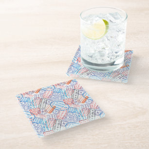 Travel icon glass coaster