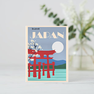 Travel Japan, vintage illustration, Postcard
