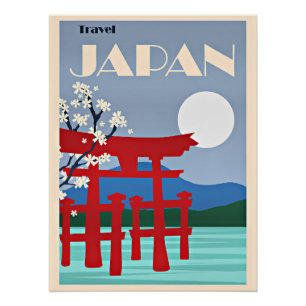 Travel Japan, vintage illustration, Poster