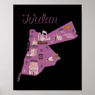 Travel Jordan Map Amman Petra Dead Sea Family Vaca Poster