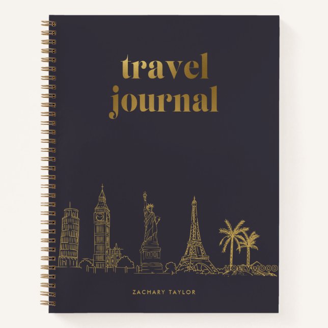 Travel Journal | Famous World Landmarks Indigo Blu (Front)