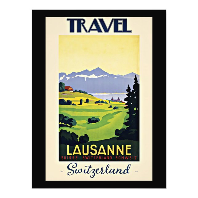 Travel Lausanne, Switzerland vintage poster, Photo Print (Front)