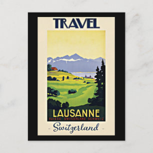 Travel Lausanne, Switzerland vintage poster, Postcard