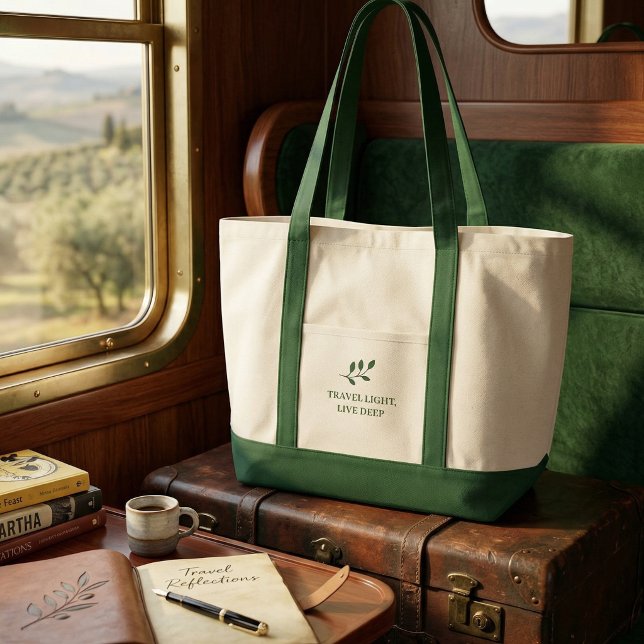 Travel Light Live Deep Minimalist Typography  Tote Bag (Travel Light Live Deep Minimalist Typography Off-White Large Canvas Weekender)