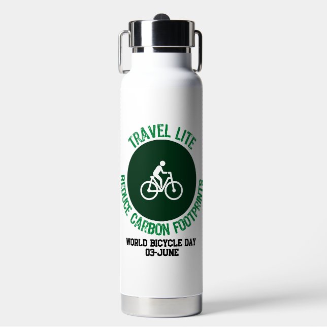 Travel Lite, Reduce Carbon Footprints.w Water Bottle (Front)