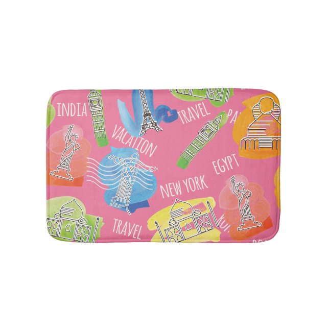 Travel Locations Pattern Bath Mat (Front)
