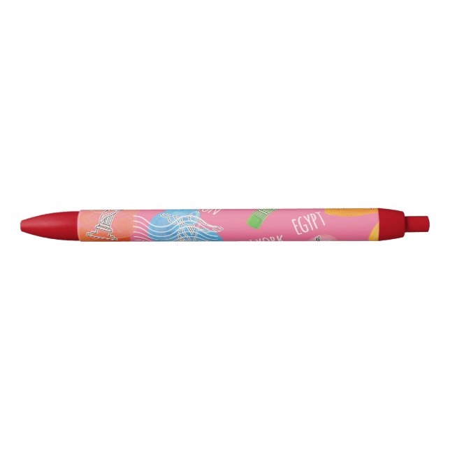 Travel Locations Pattern Black Ink Pen (Front)