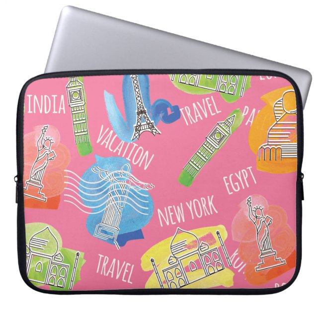 Travel Locations Pattern Laptop Sleeve (Front)