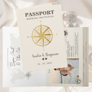 Travel love Theme  Passport Destination Wedding  Invitation