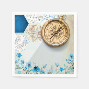 Travel Lover Golden Compass Paper Napkin
