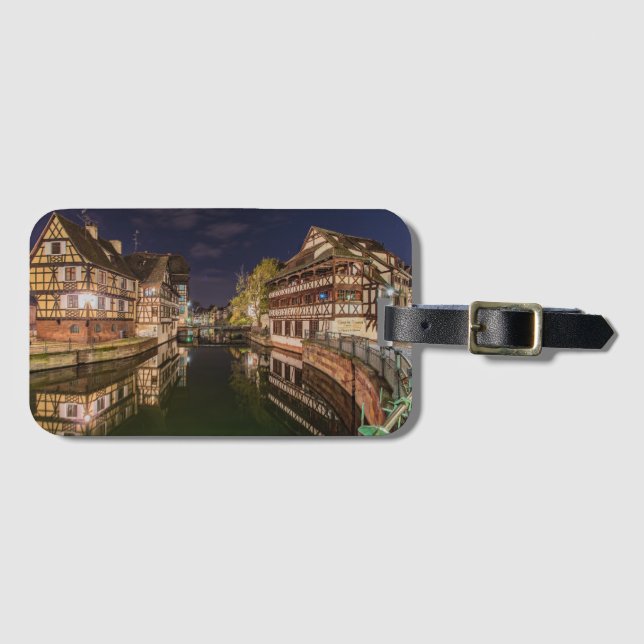 Travel Luggage Tag France Photo Night Strasbourg (Front Horizontal)