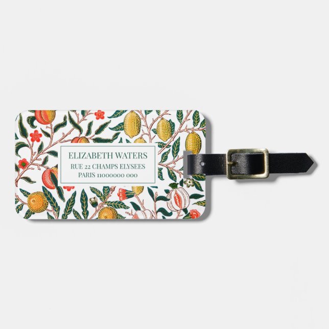 TRAVEL LUGGAGE TAG : WILLIAM MORRIS : POMEGRANATES (Front Horizontal)