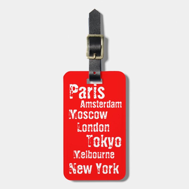 Travel luggage tag with city names (Front Vertical)