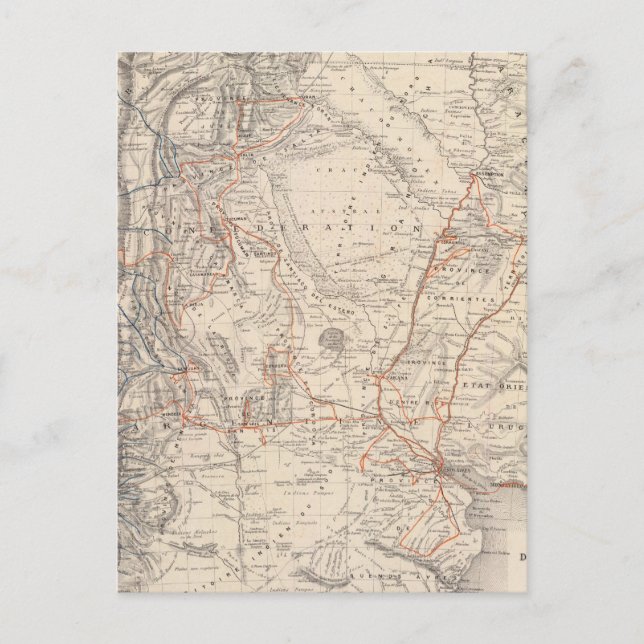 Travel Map of Dr V Martin de Moussy Postcard (Front)