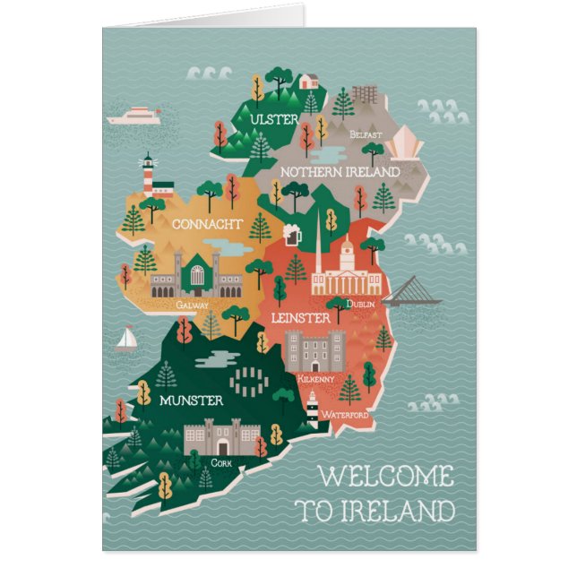 Travel Map of Ireland | Landmarks & Cities (Front)