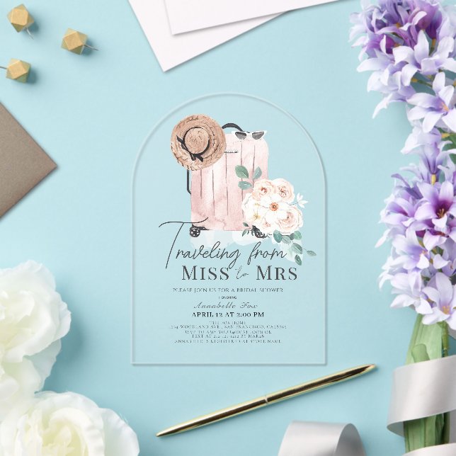 Travel Miss to Mrs Pink Suitcase Bridal Shower Acrylic Invitations (Insitu (Wedding))