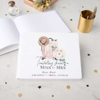Travel Miss to Mrs Pink Suitcase Bridal Shower Guest Book
