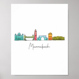 Travel Morocco Map Marrakesh Casablanca Tanjier Fe Poster
