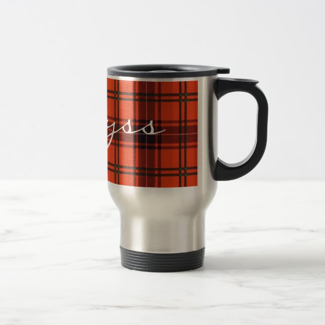 Travel Mug Heart Tartan Wemyss - Personalise (Right)