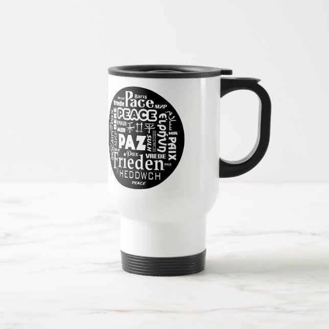 Travel mug multi language peace pax paz (Right)
