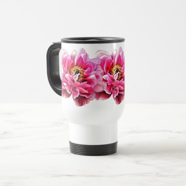 Travel Mug - Pink Peonies (Front Left)