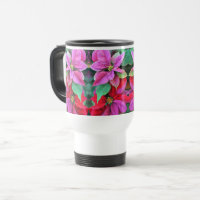Travel Mug - Pink & Red Poinsettias