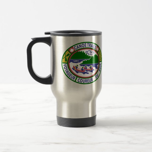 Travel Mug with Canoe Trails Training Patches (Left)