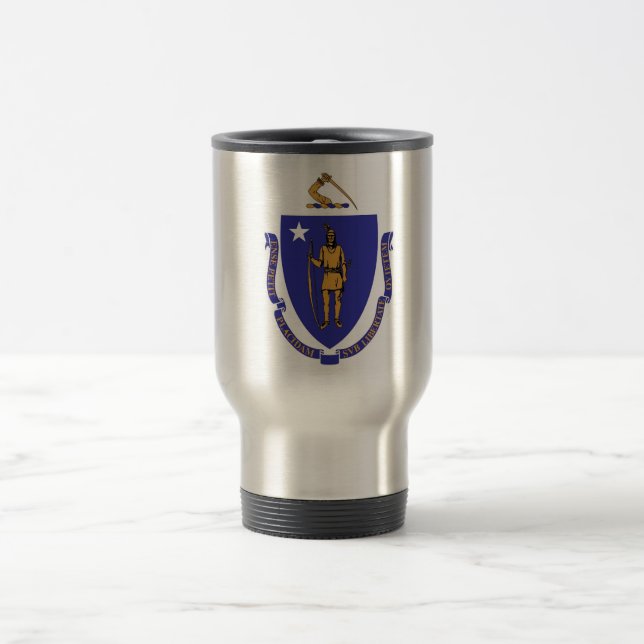 Travel Mug with Flag of  Massachusetts State - USA (Center)