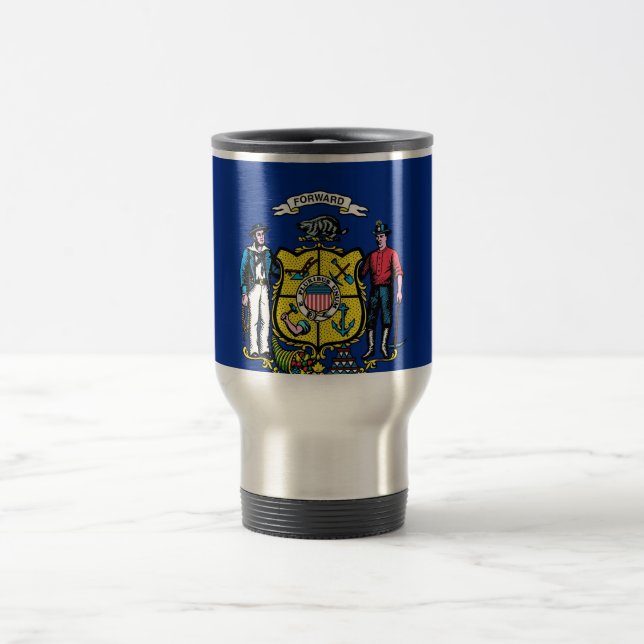 Travel Mug with Flag of  Wisconsin State - USA (Center)