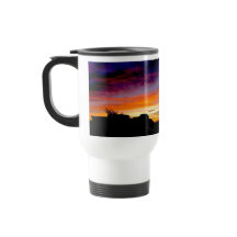 Travel mug with handle and Sunset photograph