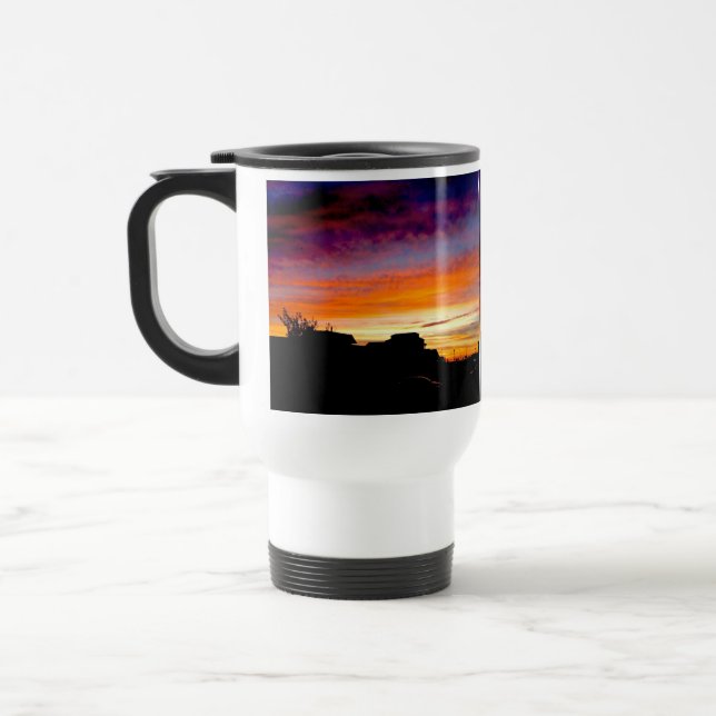Travel mug with handle and Sunset photograph  (Left)
