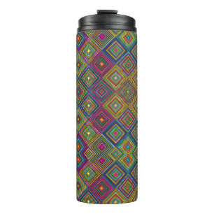 Travel mug with vibrant geometric pattern