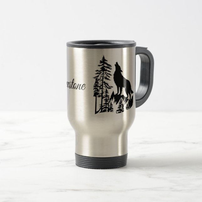 Travel Mug-Yellowstone Wolf Mug (Front Right)