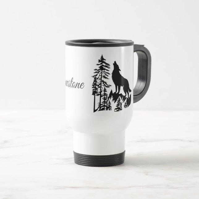 Travel Mug-Yellowstone Wolf Mug (Front Right)