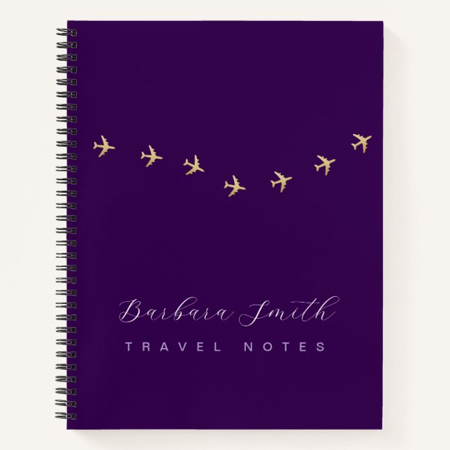 Travel Notes Aeroplanes on Purple Notebook (Front)