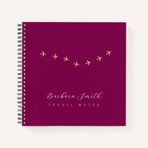 Travel Notes Small Aeroplanes Wine-Colour Notebook