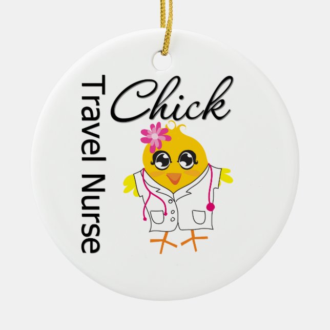 Travel Nurse Chick v2 Ceramic Tree Decoration (Front)