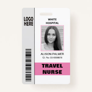 Travel nurse logo photo ID template pink ID Badge