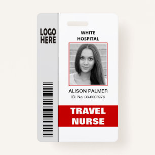 Travel nurse logo photo ID template red ID Badge