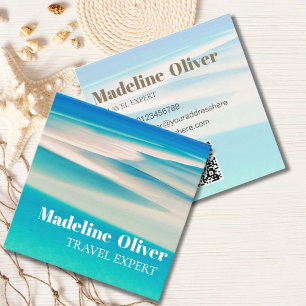 Travel Ocean Beach Sea White Blue QR Business Square Business Card
