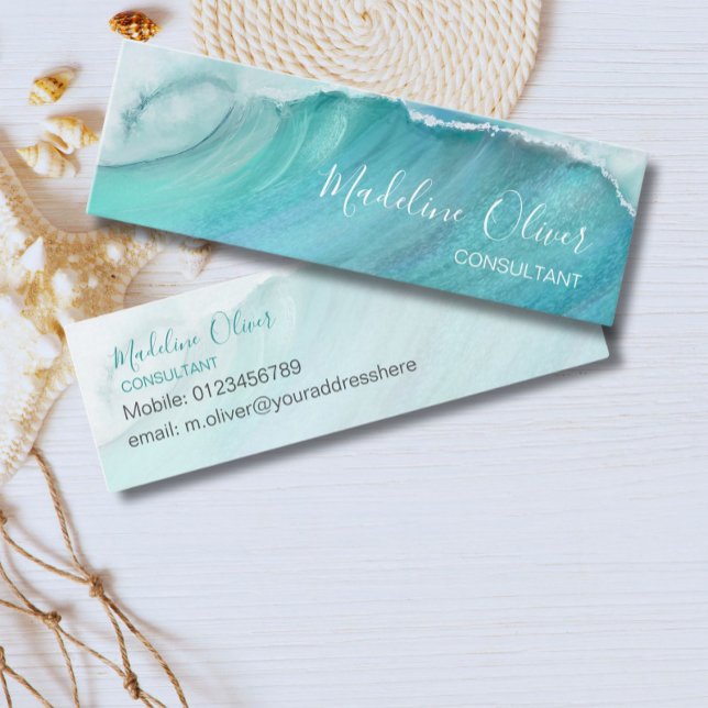 Travel Ocean Waves  Beach Sea Blue Modern Mini Business Card (Creator Uploaded)