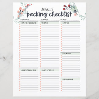 Travel Packing List Floral