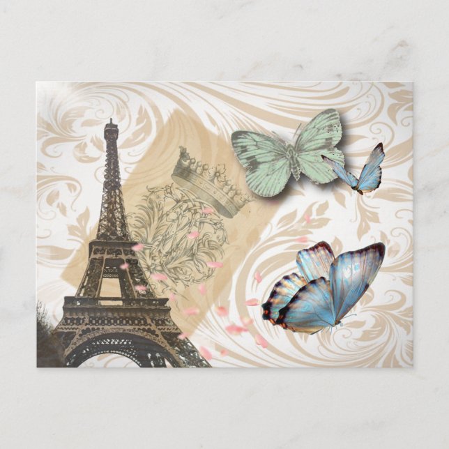 Travel Paris Effiel Tower Wedding save the date Announcement Postcard (Front)
