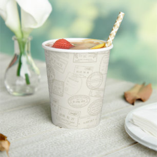 Travel Passport Stamp Beige Pattern Paper Cup