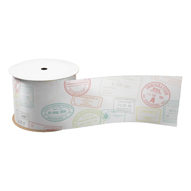 Travel Passport Stamp Pastel Pattern  Satin Ribbon (Spool)