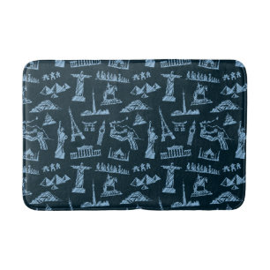 Travel Pattern In Blues Pattern Bath Mat