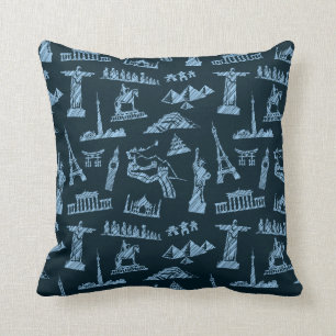 Travel Pattern In Blues Pattern Cushion